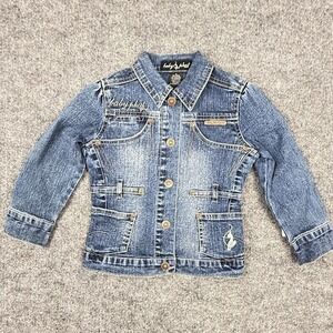 Vintage Baby Phat Girls Denim Jean Jacket Blue Size 4 Distressed Cat Embroidery